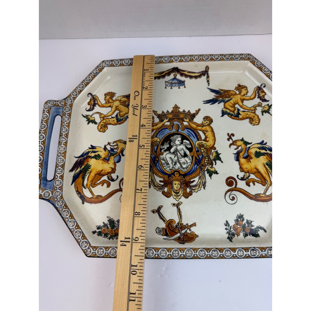 Antique Gien French Faience Renaissance Tray 1870s Handled Platter - As Is - Picture 8 of 11